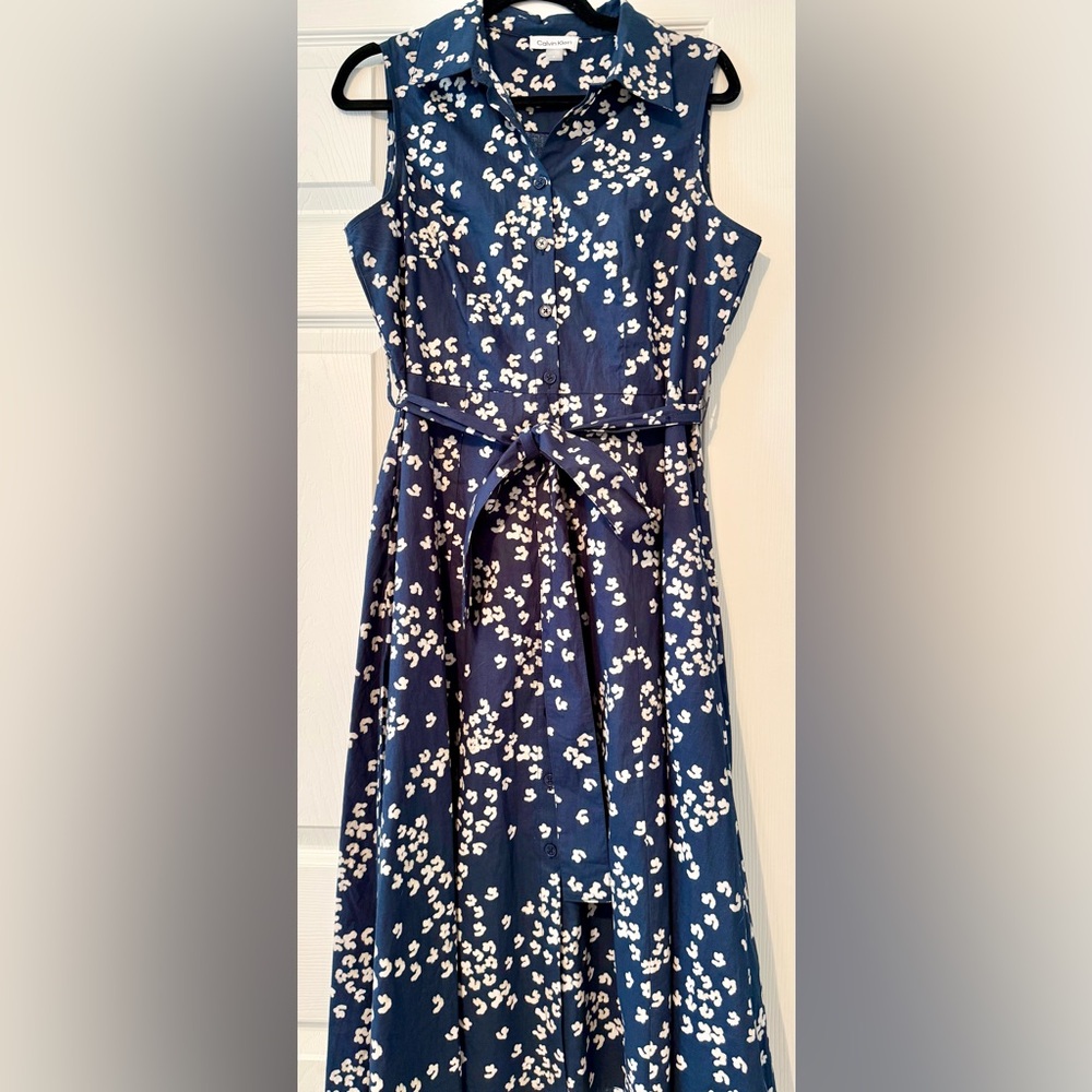 Calvin Klein Women’s Navy and Beige Button Tie Dress Size 8